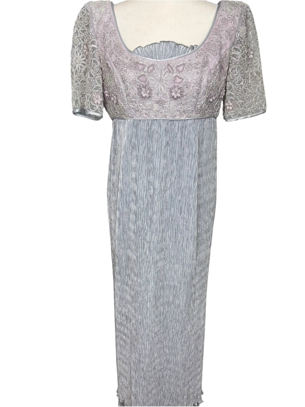 VTG Cattiva Dress Gown Silver Beaded Empire Waist Regencycore Size 8 Elegant